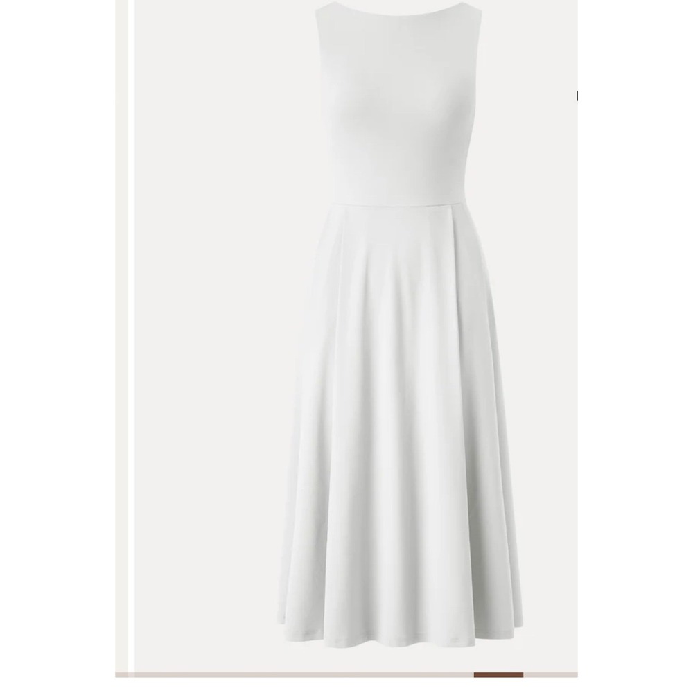 OGL Boatneck Bamboo Ponte Bra Midi Dress White Sleeveless Pockets S